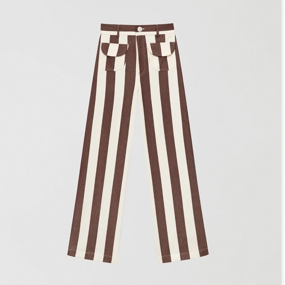 Elegant Brown and Cream Striped Cropped Pants